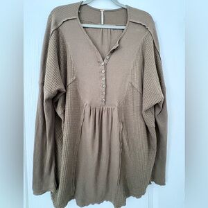 Free People Tan Button-Front Tunic